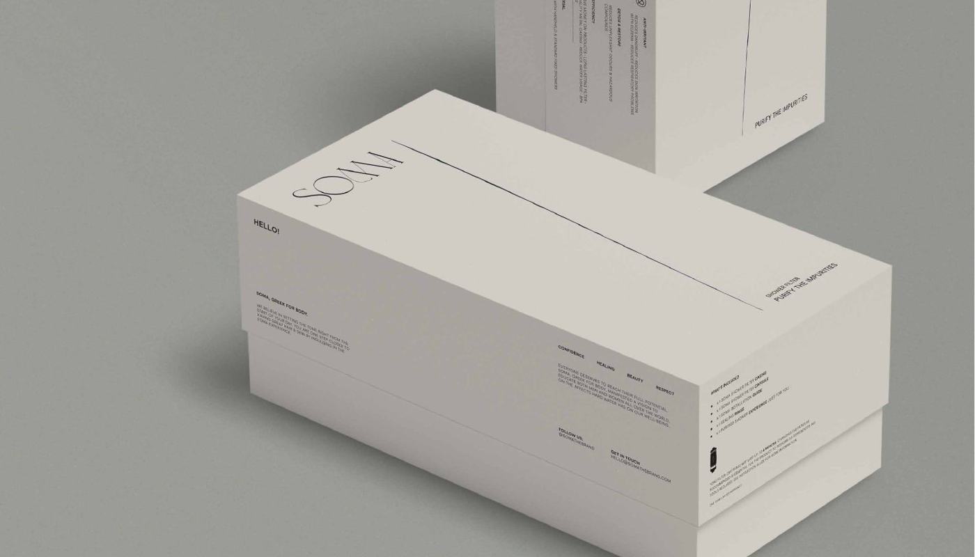 SOMA filter carton, closed, on a grey ground