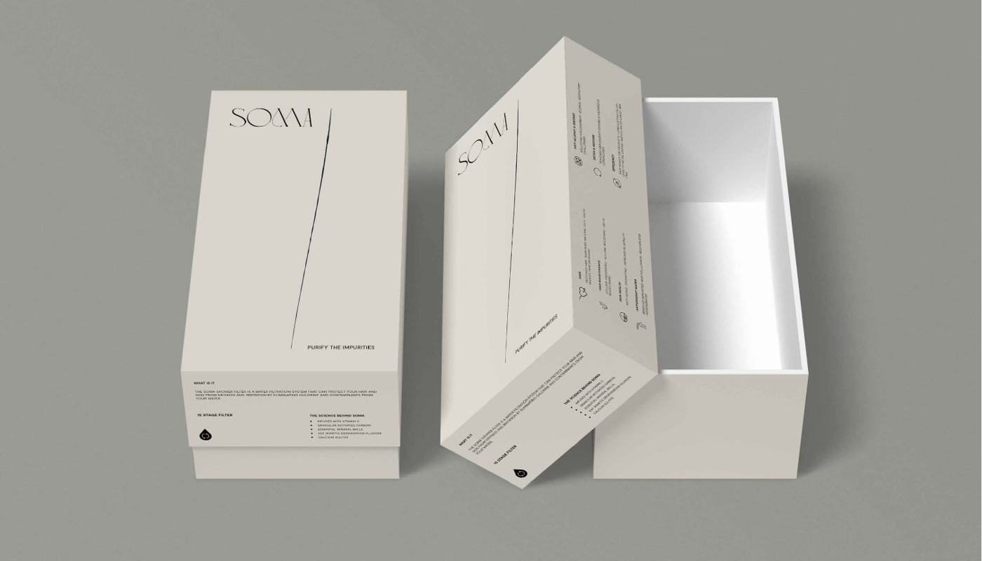 SOMA carton and sleeve, two views