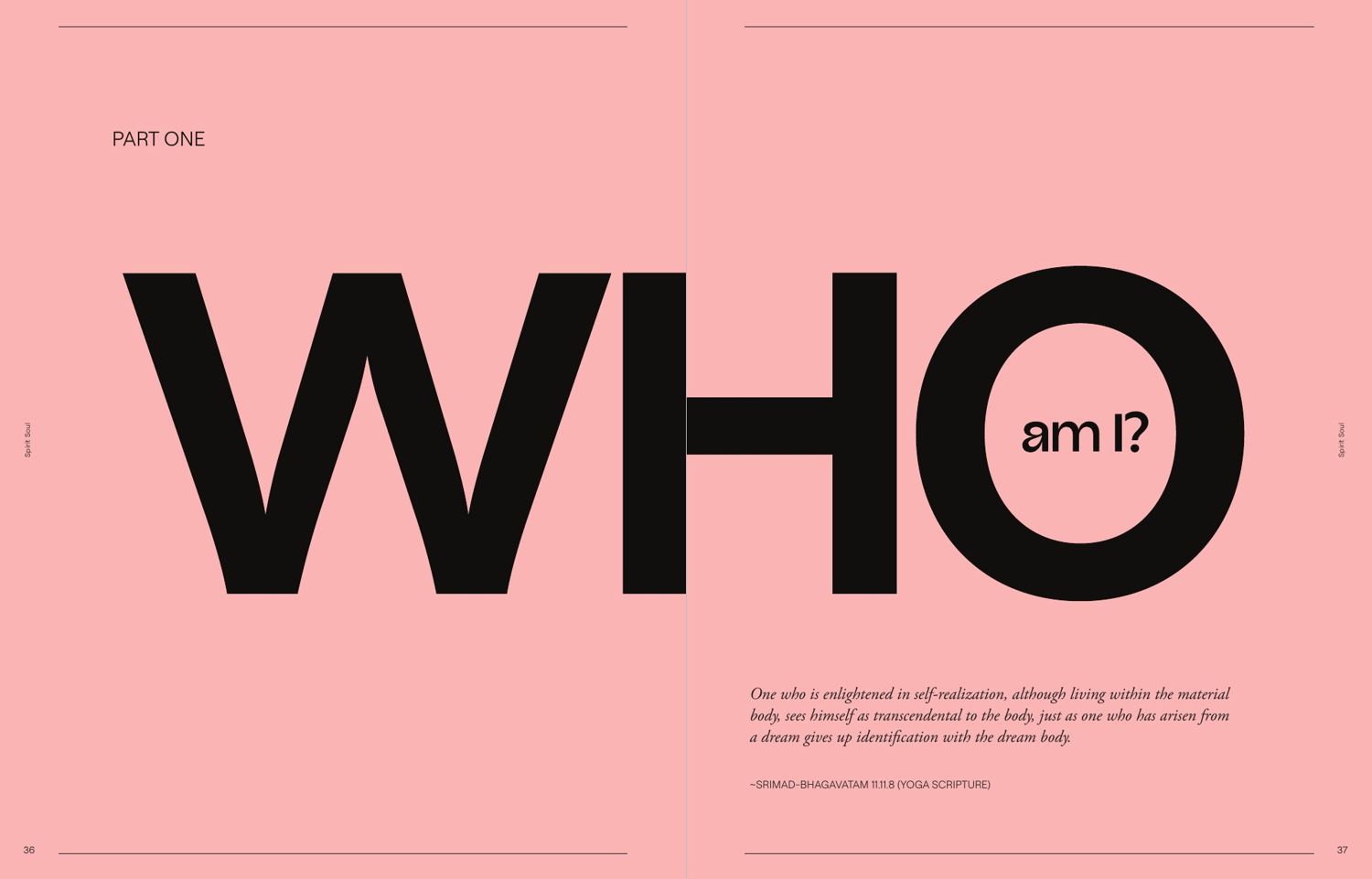 Part one opener, WHO am I, set across the full spread
