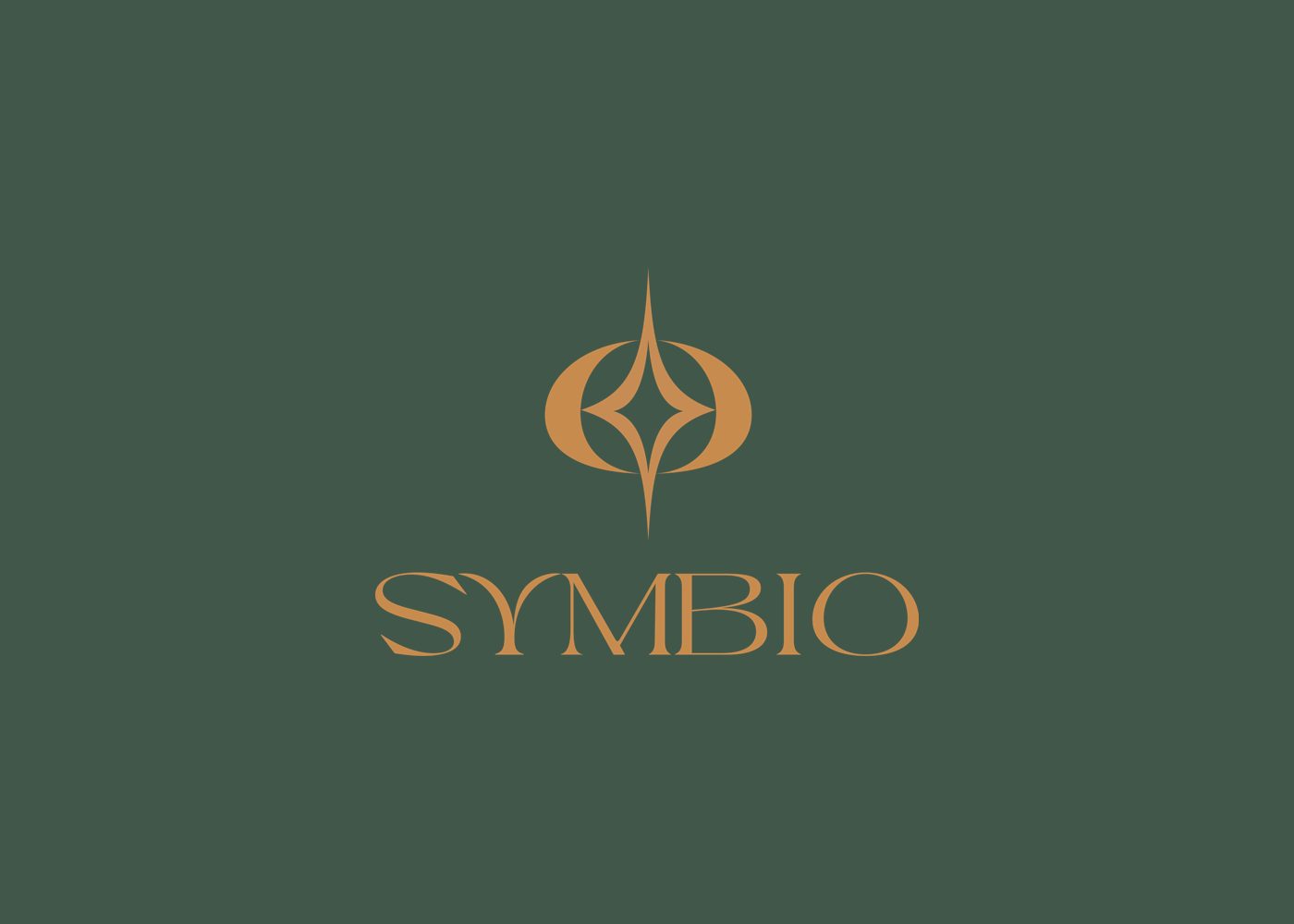 Symbio lockup, gold on the brand green